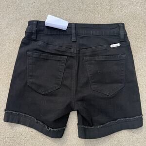 KANCAN Distressed Zip Up Black Cutoff Cuffed Jean Shorts SMALL KC5027BK NWT New